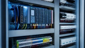 Precision wiring and components inside a custom CCS industrial control panel