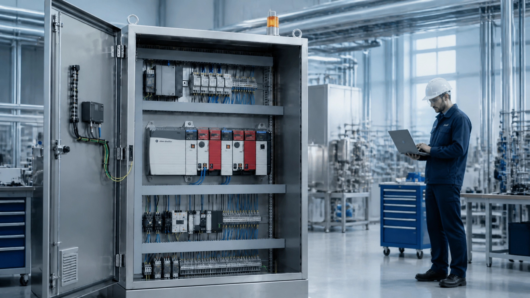 Custom industrial control panel designed for a manufacturing automation system